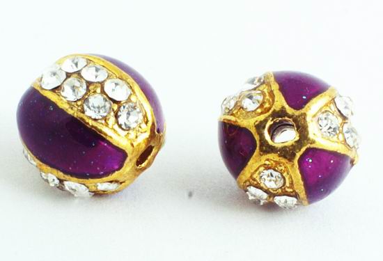 Royal Purple, Gold & Crystal Bling Shaballa Bead